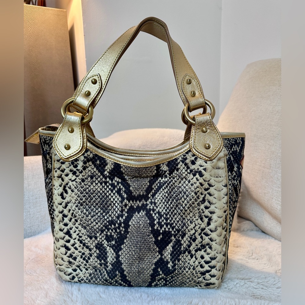 MZ WALLACE Python/Snake Nylon and Gold Leather Straps.